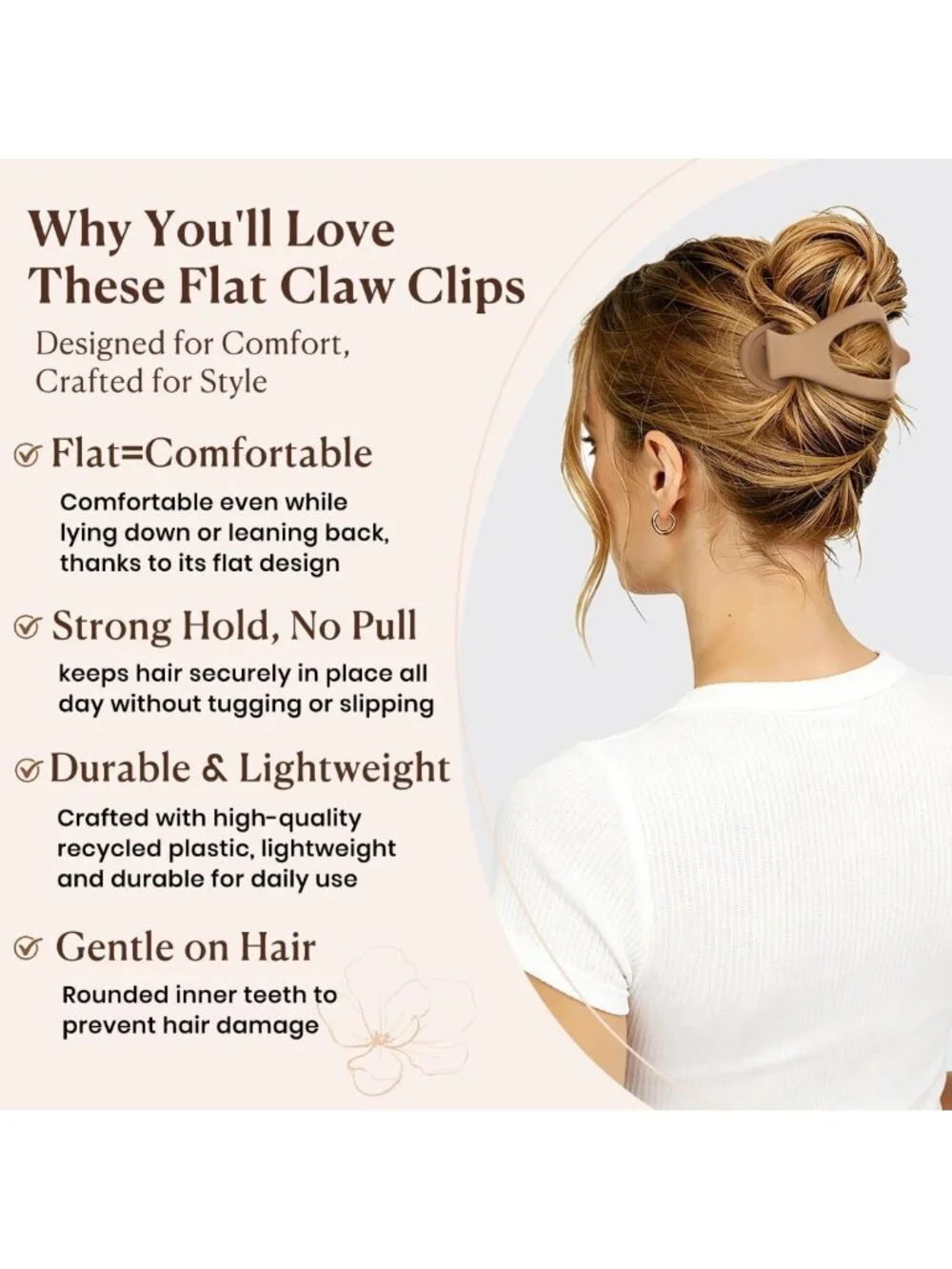 6 PCS Large Flat Hair Clips for Women - Non-Slip Duckbill Claw Clips for All